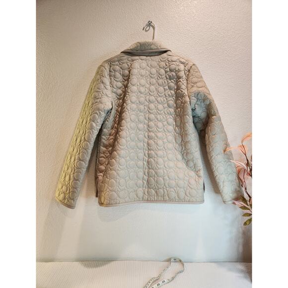 Coach Quilted Leather Trim Jacket XS Beige Turnlock button Women Outerwear ptp18 - Picture 2 of 6